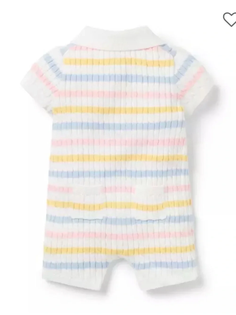 Janie and Jack White Knit Romper with Pastel Pink, Blue & Yellow Stripes